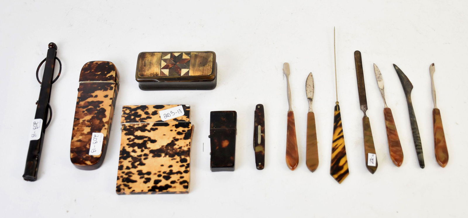 Collection of 13 Antique & Vintage Tortoise-Style Articles - Comprising: a glass perfume bottle and (1 of 15)