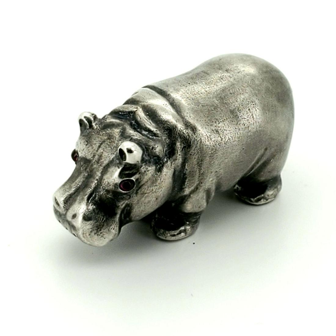 Antique Vintage Sterling Silver Hippopotamus. Sterling silver total weight 47.4 grams. Dimensions: L (1 of 6)