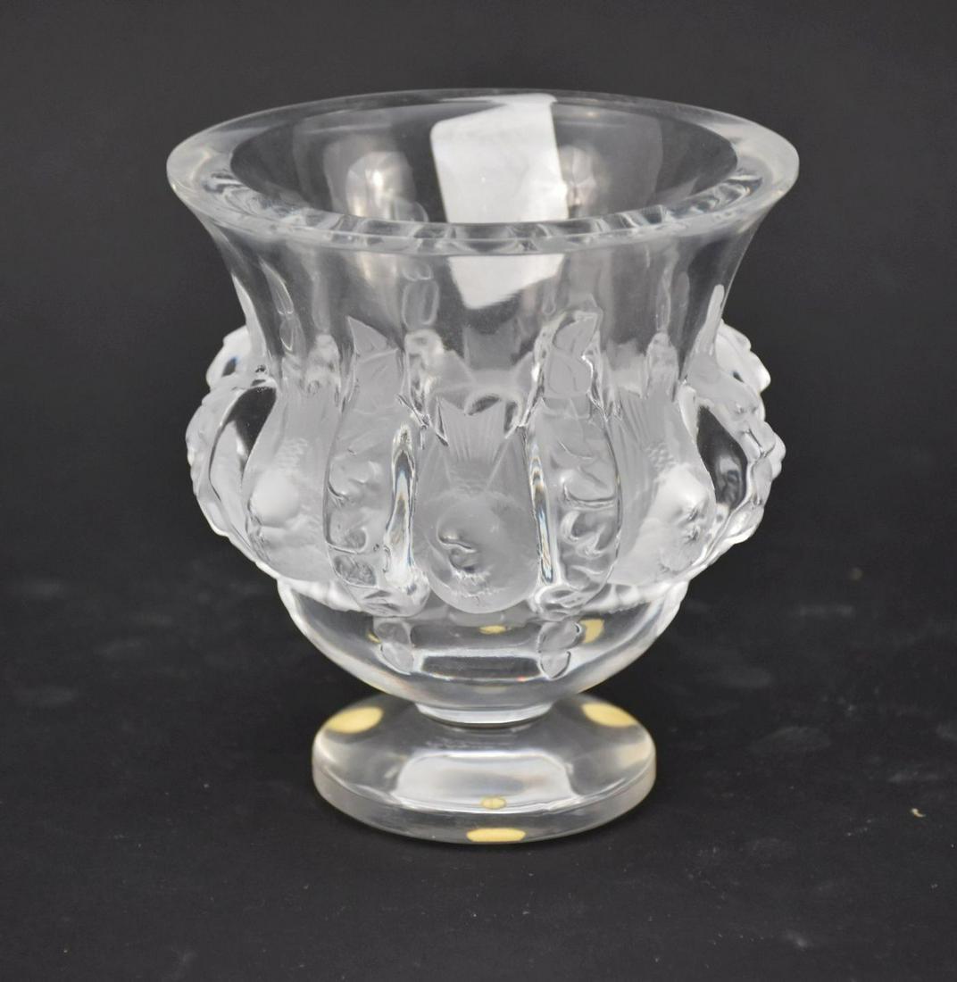 Lalique Crystal "Dampierre" Flora & Fauna Vase - Lalique France clear and frosted glass vase with (1 of 4)