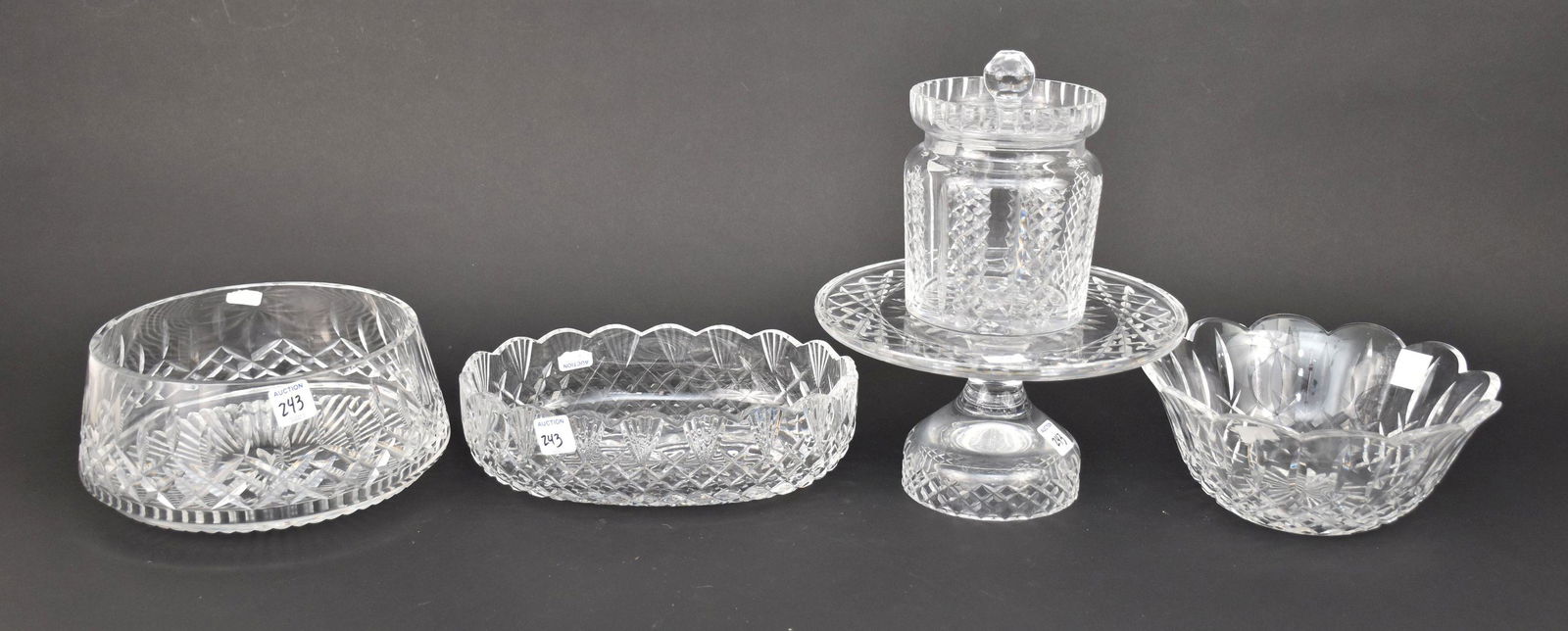 5 Waterford Serving Pieces, 3 Bowls, 1 Compote and 1 Biscuit Jar, (large bowl, 4 1/4"h x 8 1/2"dia) (1 of 4)