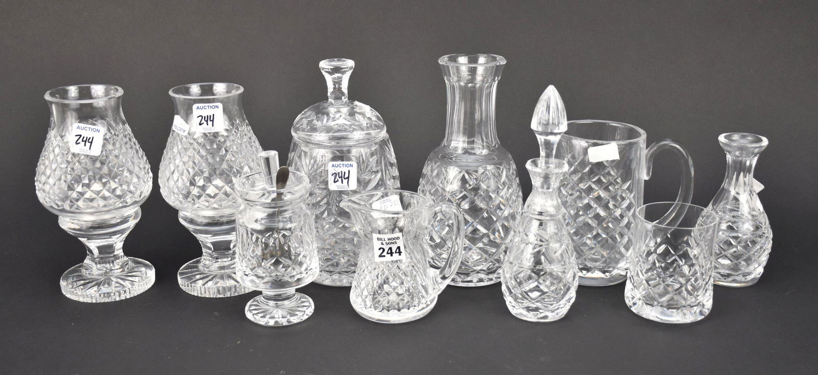 10 Assorted Waterford Pieces, Pair Lanterns, Pitchers, Vases, Jars and Decanter, tallest 8"h (1 of 4)