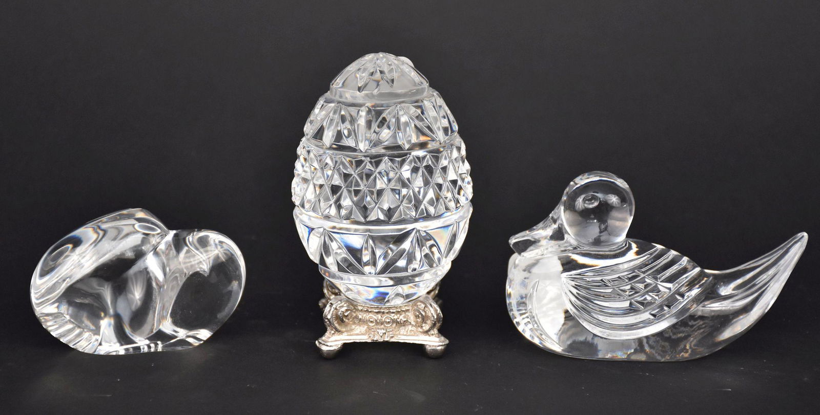 Waterford Crystal Egg, Duck, AND Steuben Eagle (egg 3 1/2"h x 2 1/2"w) & (Eagle 2 1/4"h x 2 3/4) (1 of 3)
