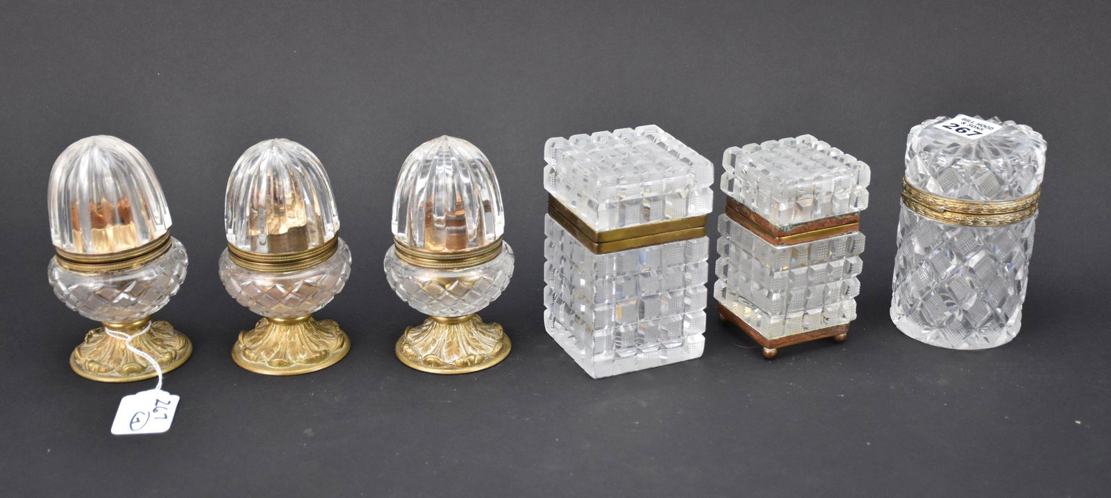 Vintage Glass & Brass Cigarette Boxes and 4 Crystal Cased Lighters (3 match) (1 of 6)