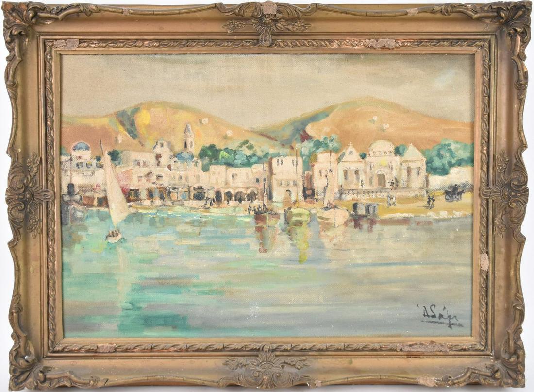 Italian impressionist period coastal landscape. Continental school. Oil on board signed lower right. (1 of 5)