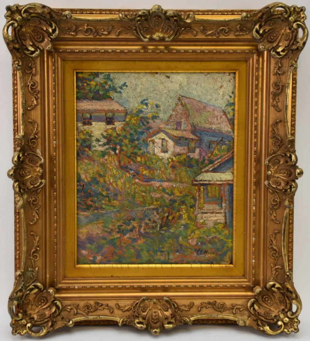 Possibly George Loftus Noyes, Rockport Houses, oil on board 12 x 10 inches bears signature lower: Possibly George Loftus Noyes, Rockport Houses, oil on board 12 x 10 inches bears signature lower right, overall framed size 19 x 17 inches