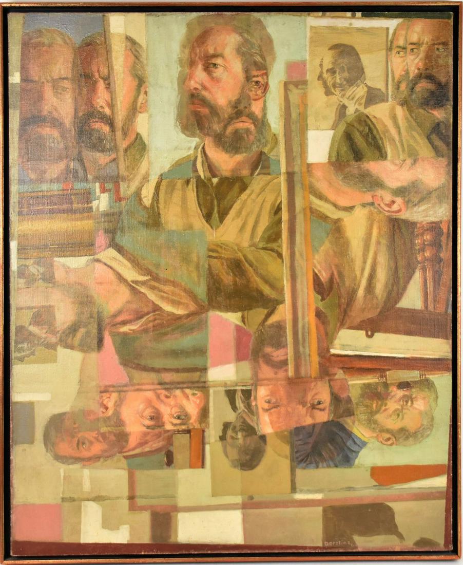 Douglas Warner Gorsline (NY 1913 - 1985) oil on canvas, Self-Portrait in collage style, Pearl Fox (1 of 9)