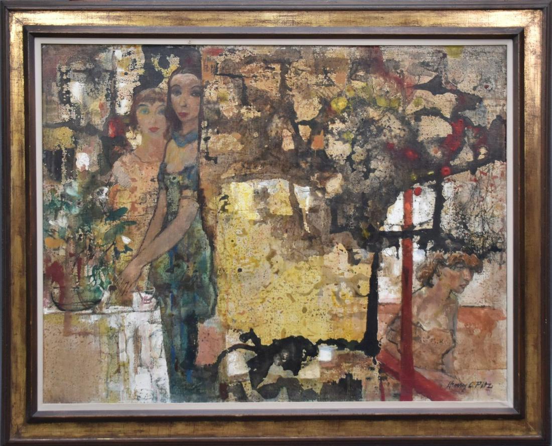 Henry Clarence Pitz (1895 - 1976) was active/lived in Pennsylvania. Oil on canvas, THREADBEAR: Henry Clarence Pitz (1895 - 1976) was active/lived in Pennsylvania. Oil on canvas, THREADBEAR CURTIN, signed lower right. 30 x 40 inches. Delaware exhibition label Pearl Fox Gallery Phila.