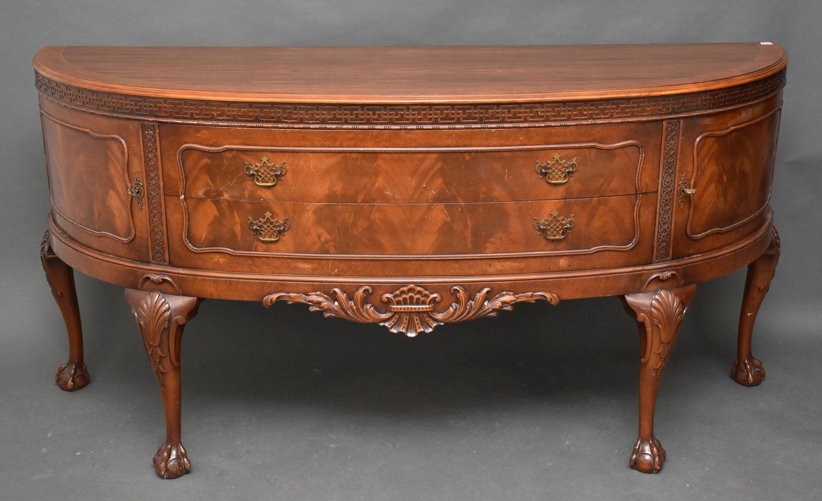 American Mahogany 1940's Bow Front Buffet with 2 Drawers Flanked by Cabinet Doors, Claw & Ball feet, (1 of 7)