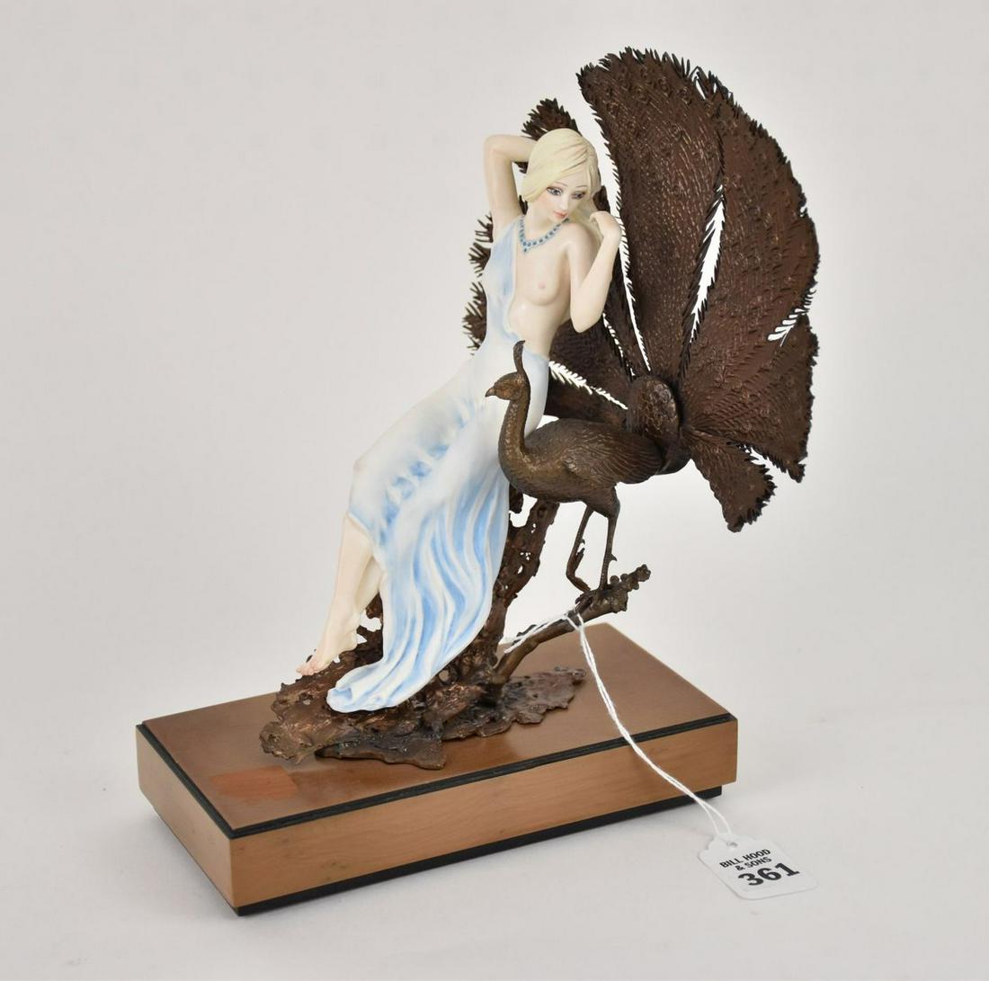 Albany England MANDALAY Figural Porcelain & Bronze Sculpture of Woman & Peacock - a limited edition (1 of 11)