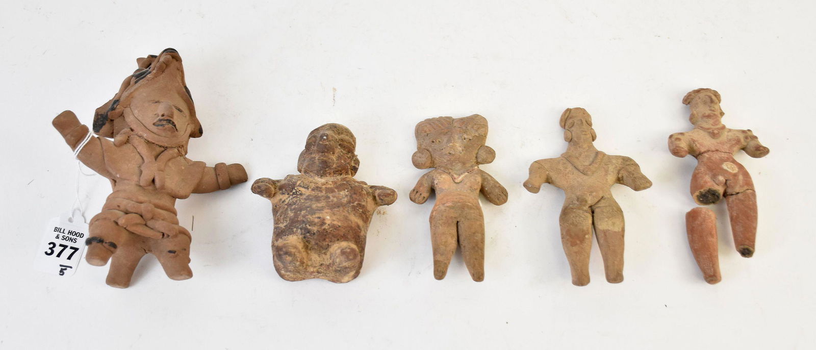 Five Pre-Columbian Pottery Figures - Mexico. Each with traces of slip pigment decoration. Shaman (1 of 8)