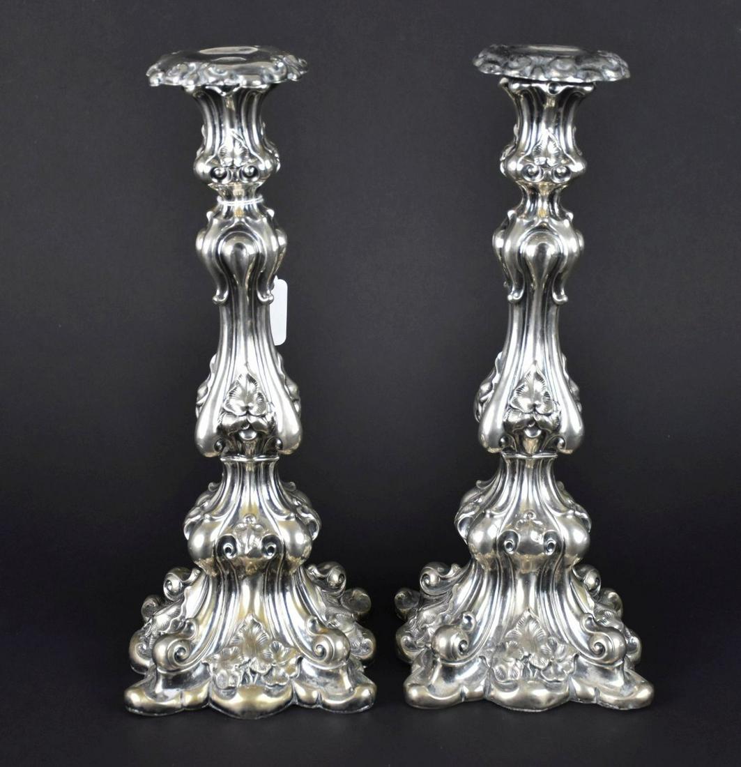 Pair of Ornate Sterling Silver Baroque-Style Candlesticks - a pair of antique weighted Sterling (1 of 5)