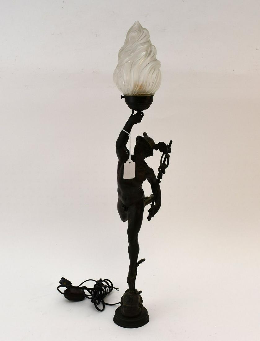 19th Century Bronze Grand Tour Figure of Mercury now electrified as a lamp - with flame-form glass (1 of 11)