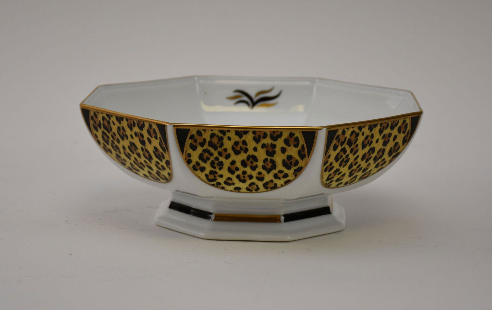 Lynn Chase Open Octagonal Vegetable Dish, Amazonian Jaguar, Decorated with 24kt Gold, 3 3/4"h  x 9" (1 of 4)