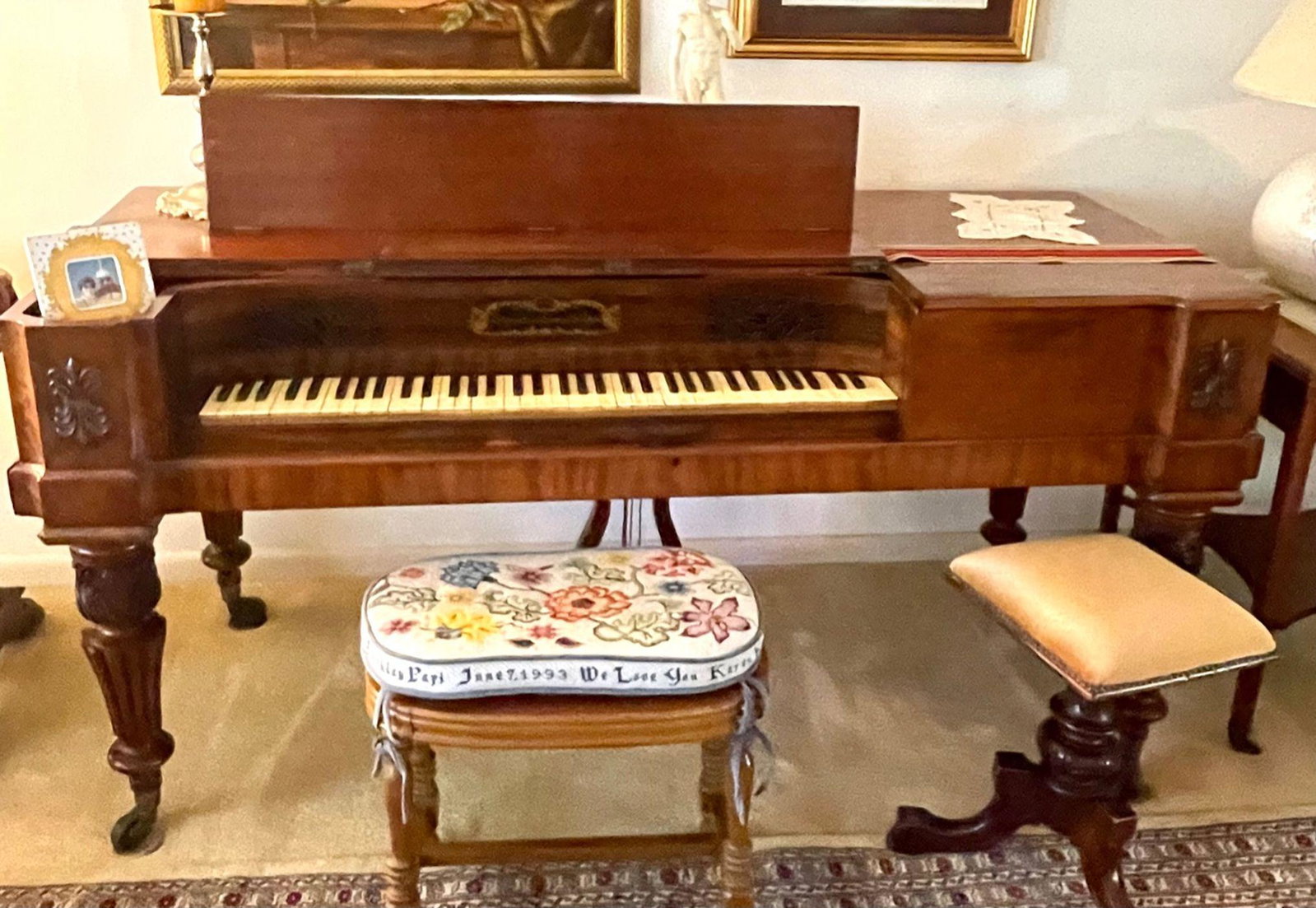 19TH CENTURY ENGLISH MAHOGANY CLEMENTI PIANO CIRCA 1840. Height 30" Width 69" Depth 29": 19TH CENTURY ENGLISH MAHOGANY CLEMENTI PIANO CIRCA 1840. Height 30" Width 69" Depth 29"