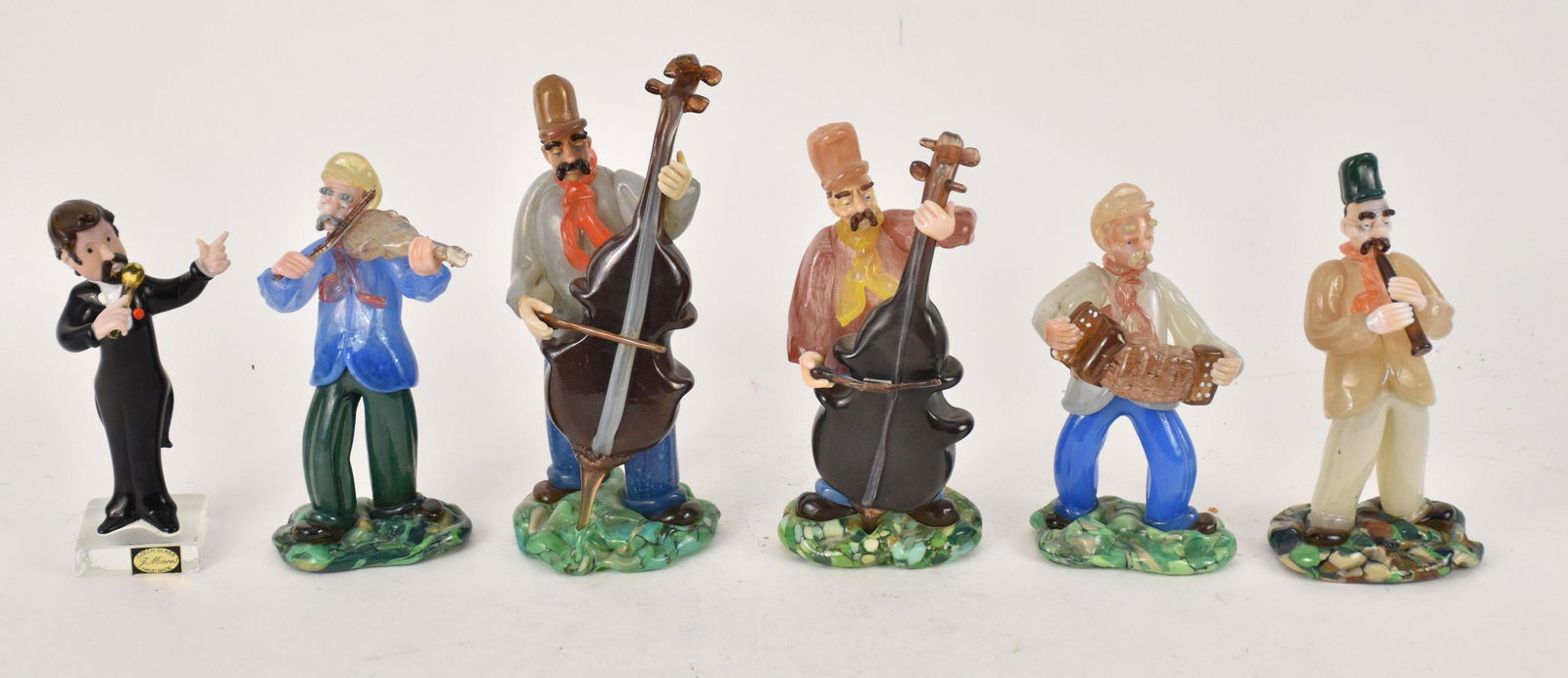 6 Czech Glass Figures with Musical Instruments, 8 1/2"h tallest (1 of 6)