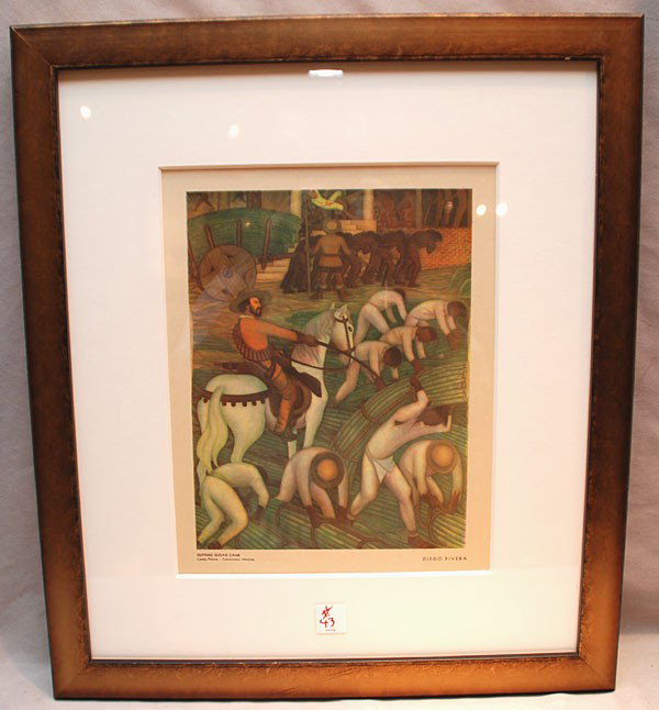 Pr. Diego Rivera (MEXICAN, 1886-1957) Lithographs f: Pr. Diego Rivera (MEXICAN, 1886-1957) Lithographs from 1946 Portfolio, Baptism of Indians & cutting sugar cane, 13"x10"each (sight)