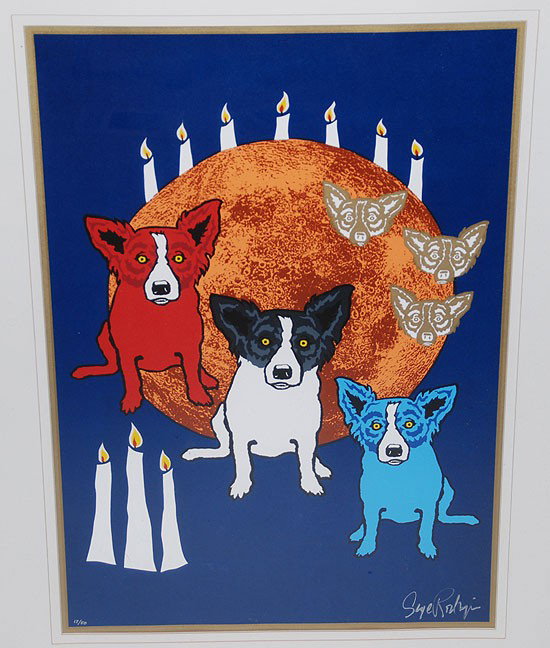 George Rodrigue (American 1944 - ) color silkscreen: George Rodrigue (American 1944 - ) color silkscreen, "Red White & Blue Dogs" signed lower right & numbered 17/50, 33"x23"