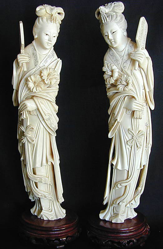 77 PR ANTIQUE CHINESE IVORY KWAN YIN FIGURES, 12"H