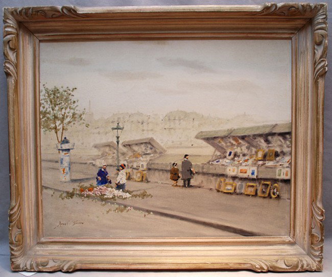 Andre (Gittelson) Gisson (American 1921 - 2003) o: Andre (Gittelson) Gisson (American 1921 - 2003) oil on canvas, Paris art vendors, 16"x20" old christies label on verso