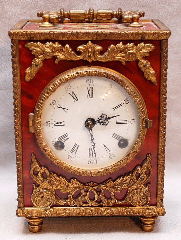 Clock, Italian, case older (German works) Kienze,: Clock, Italian, case older (German works) Kienze, 6 7/8"h x 4 3/4"w x 3"d