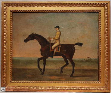 British School 18th Century oil on canvas, "Horse: British School 18th Century oil on canvas, "Horse Portrait", 16"x20" signed initialed lower left J.S.? 1752