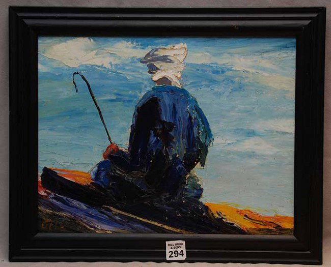 ATTRIBUTED TO Selden Connor Gile (California 1877 : ATTRIBUTED TO Selden Connor Gile (California 1877 - 1947) oil on board, seated man, 10"x14"