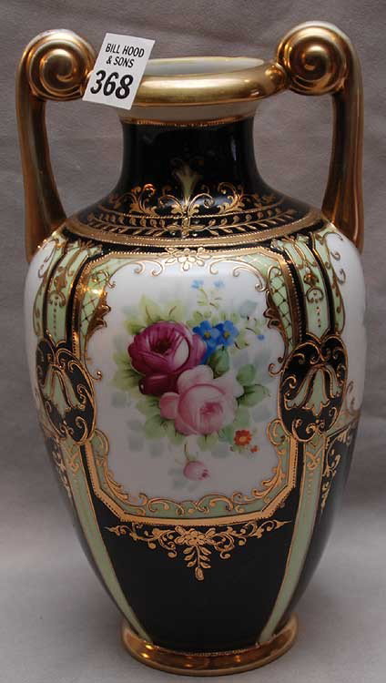 Cobalt blue hand painted Nippon vase with gold dec: Cobalt blue hand painted Nippon vase with gold decoration, 9 1/2"h