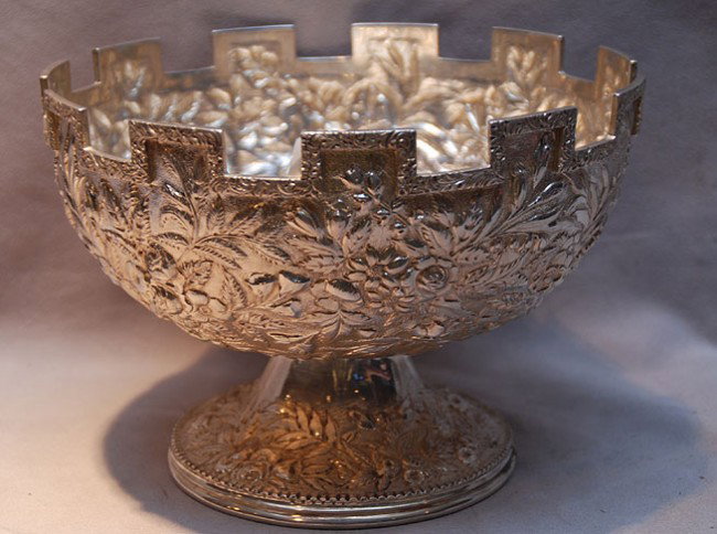 Sterling Monteith bowl by S. Kirk & Son, 24oz, 6"h: Sterling Monteith bowl by S. Kirk & Son, 24oz, 6"h x 8 1/2"w