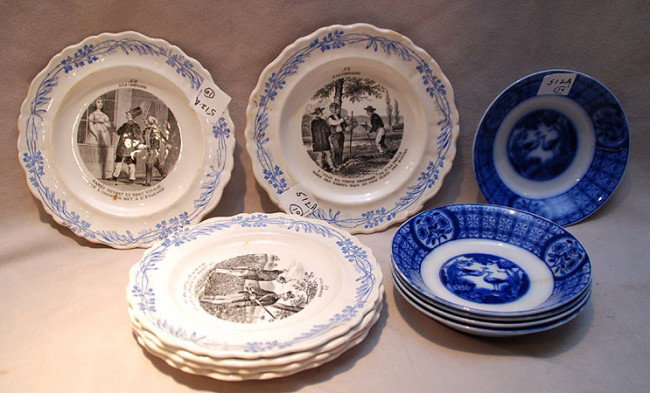 5 "England Mongolia Johnson Bros." saucers and 5 : 5 "England Mongolia Johnson Bros." saucers and 5 "Creilet Montertau Terre De Fer France"