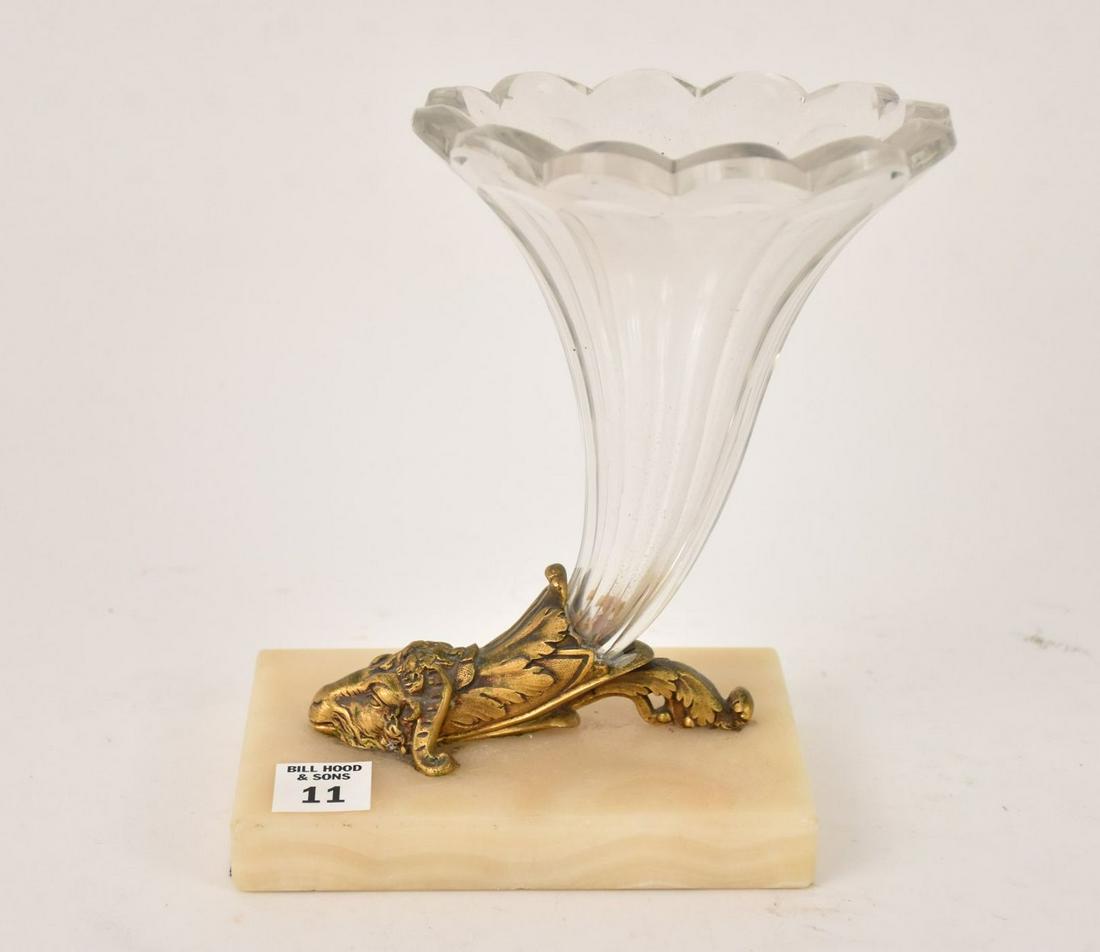 Antique French Gilt Bronze & Crystal Cornucopia Vase - Ram head-form gilt bronze foot to cornucopia, (1 of 5)