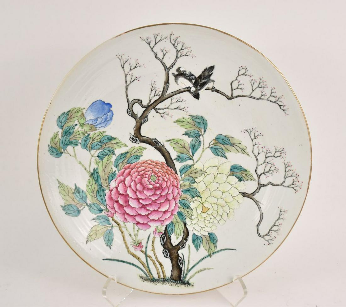 Large Chinese Enamel Decorated Porcelain Charger - Large charger plate with Famille Rose enamels on (1 of 6)