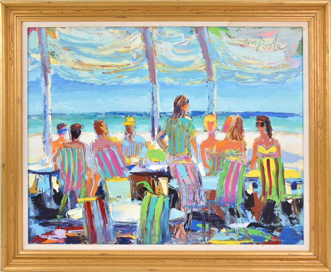 Dan Poole (Florida 20th century) oil on canvas, Beach Cafe ca. 1995. 22 x 28 inches (1 of 5)