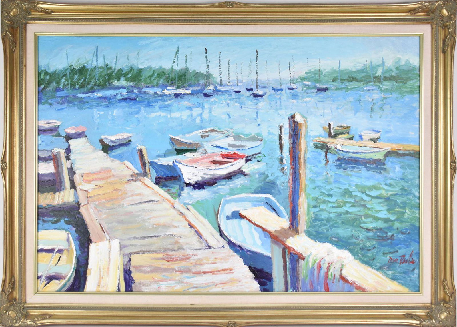 Dan Poole (Florida 20th century) oil on canvas, Boats dated 1997. Inlet Harbor Scene, 24 x 36 inches (1 of 7)