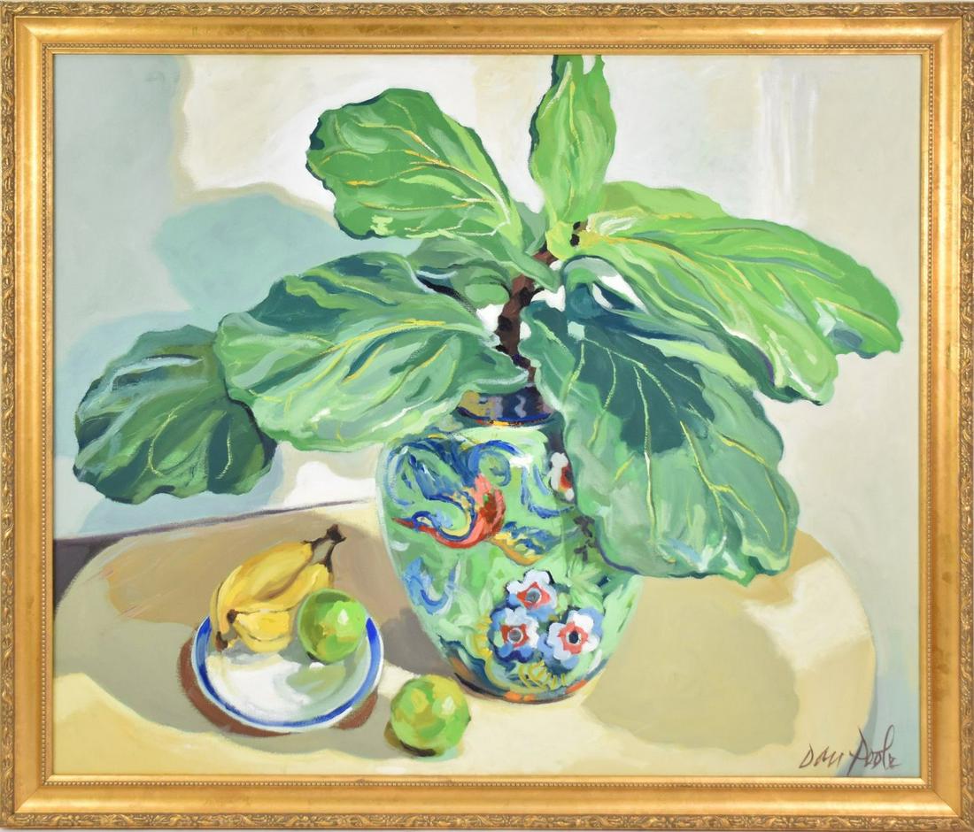 Dan Poole (Florida 20th century) oil on canvas Large Still Life Painting, leaves and fruit dated (1 of 6)