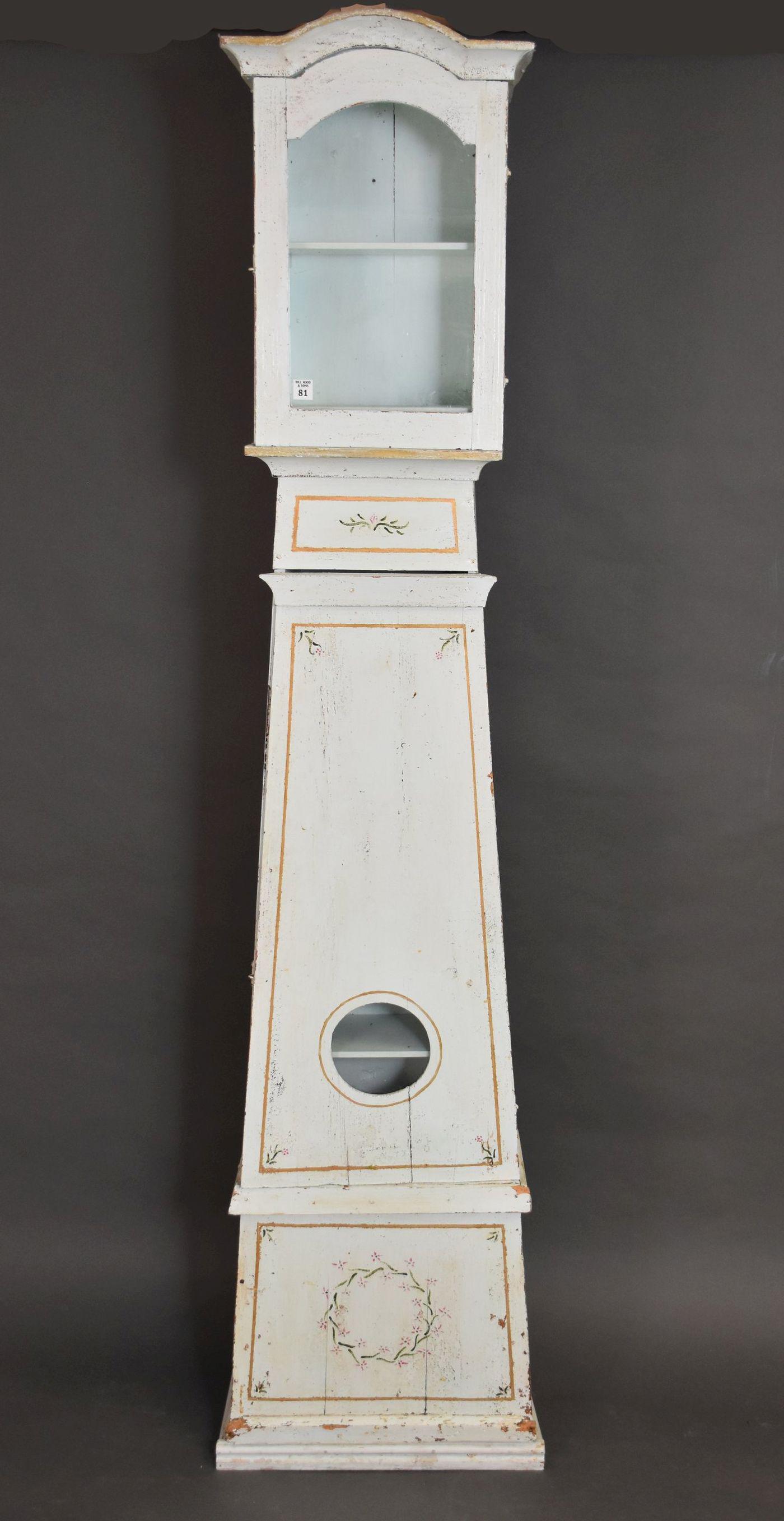 Antique Painted Swedish Clock Case, Configured As A Cabinet, 78"h x 17 1/2"w x 9"d (1 of 4)