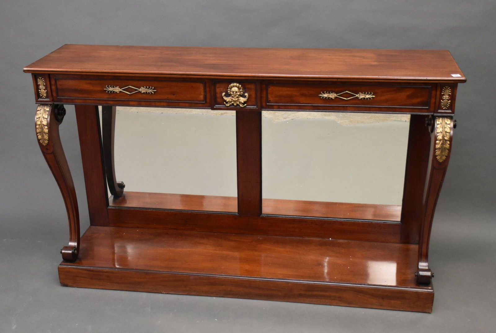 Mahogany Console/Pier Mirror Back Architectural Scrolling Supports with Gilded Accents, 37"h x 60"w (1 of 5)