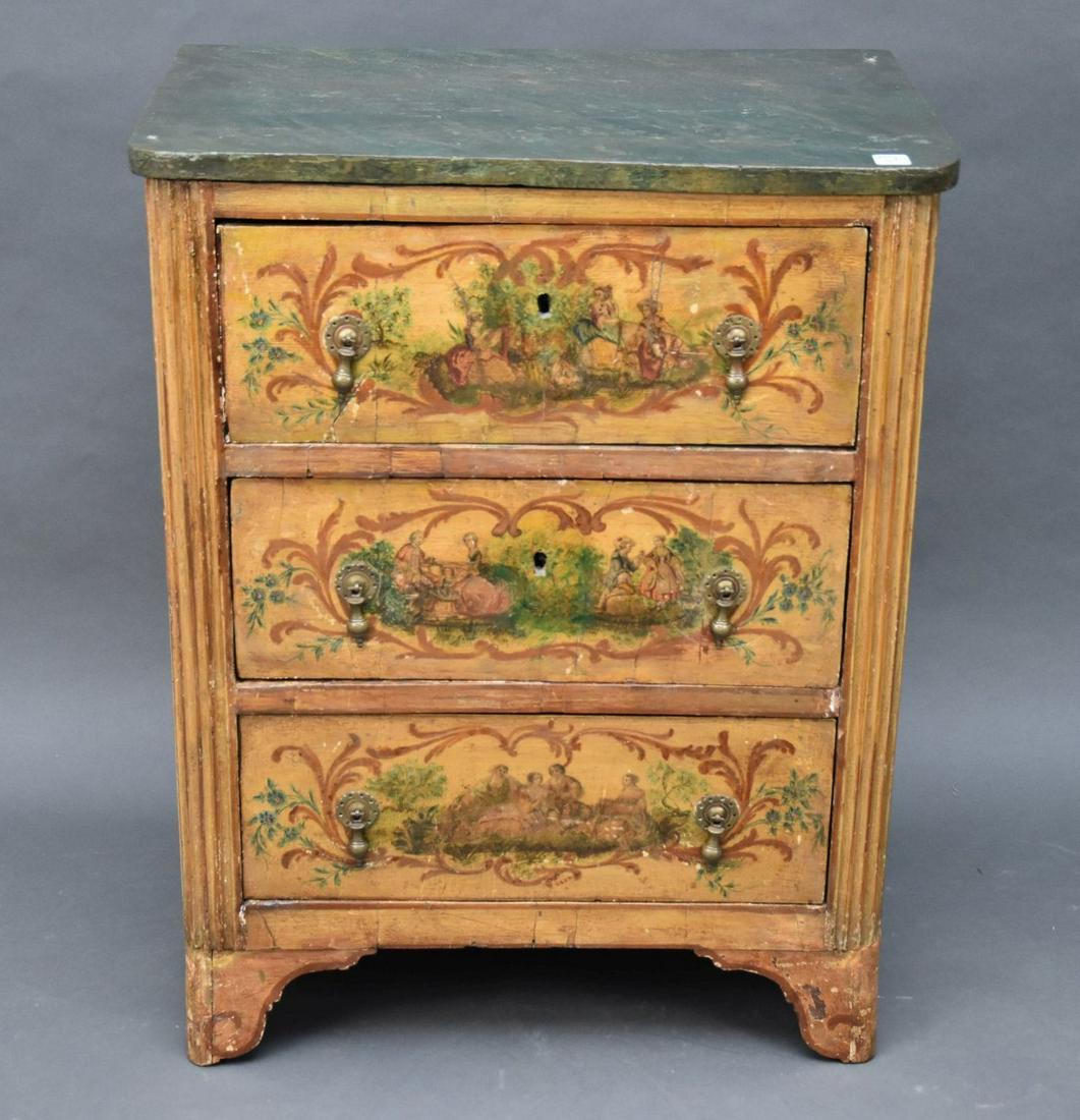 Antique 3 Drawer Chest, Faux Green Marble Painted Top, Painted Scenes on Each Drawer & Sides, 31"h x (1 of 12)