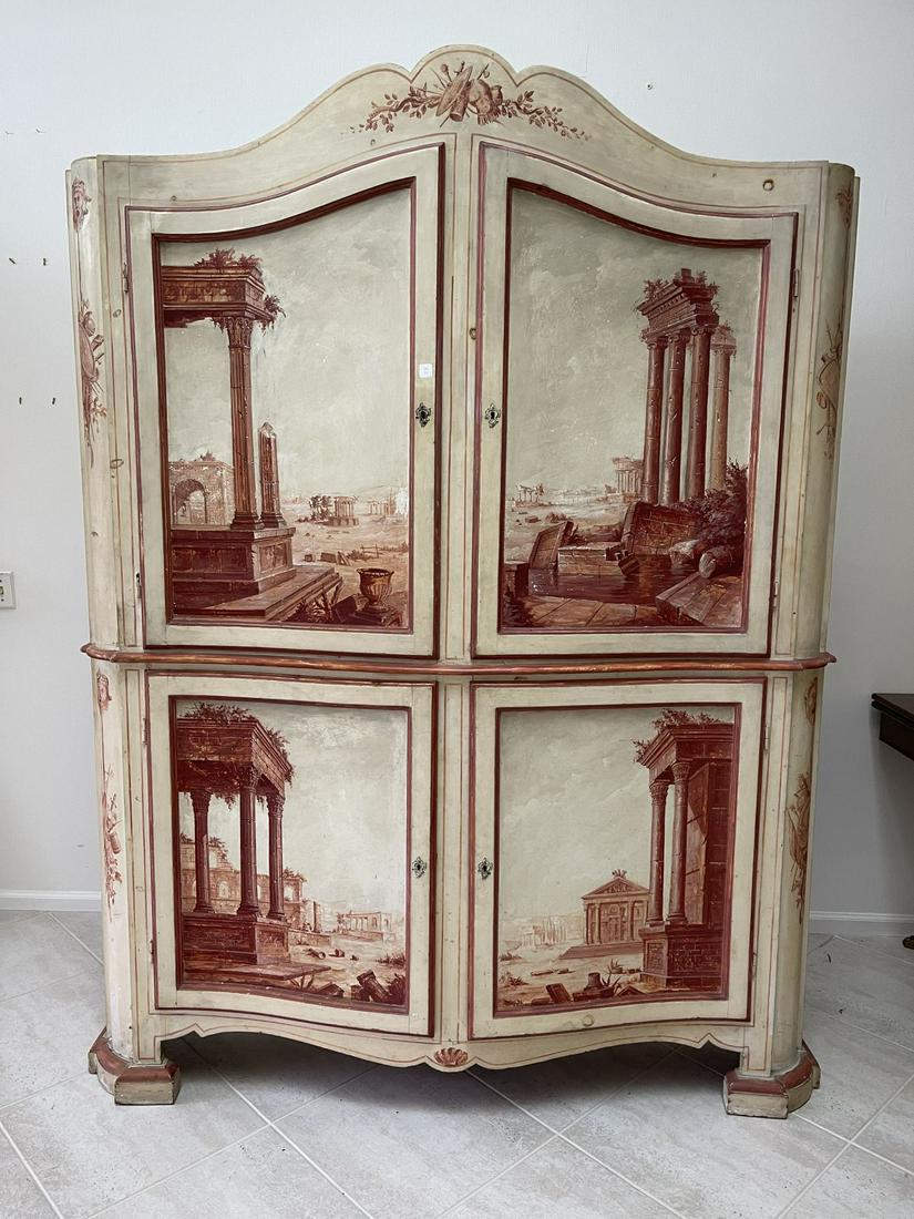 Vintage Armoire/Cabinet, Painted Roman Scenes on Ivory Background, 2 Shelves Top & Bottom, 2pcs. (1 of 5)