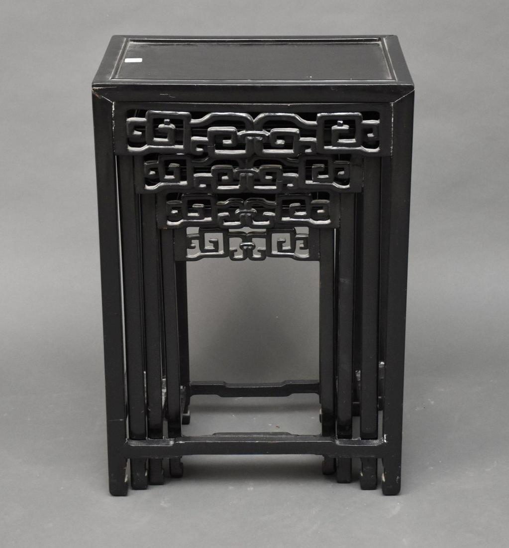 Nest of Tables, 4 Black Painted & Carved Sides, 26"h x 18"w x 13"d (largest): Nest of Tables, 4 Black Painted & Carved Sides, 26"h x 18"w x 13"d (largest)
