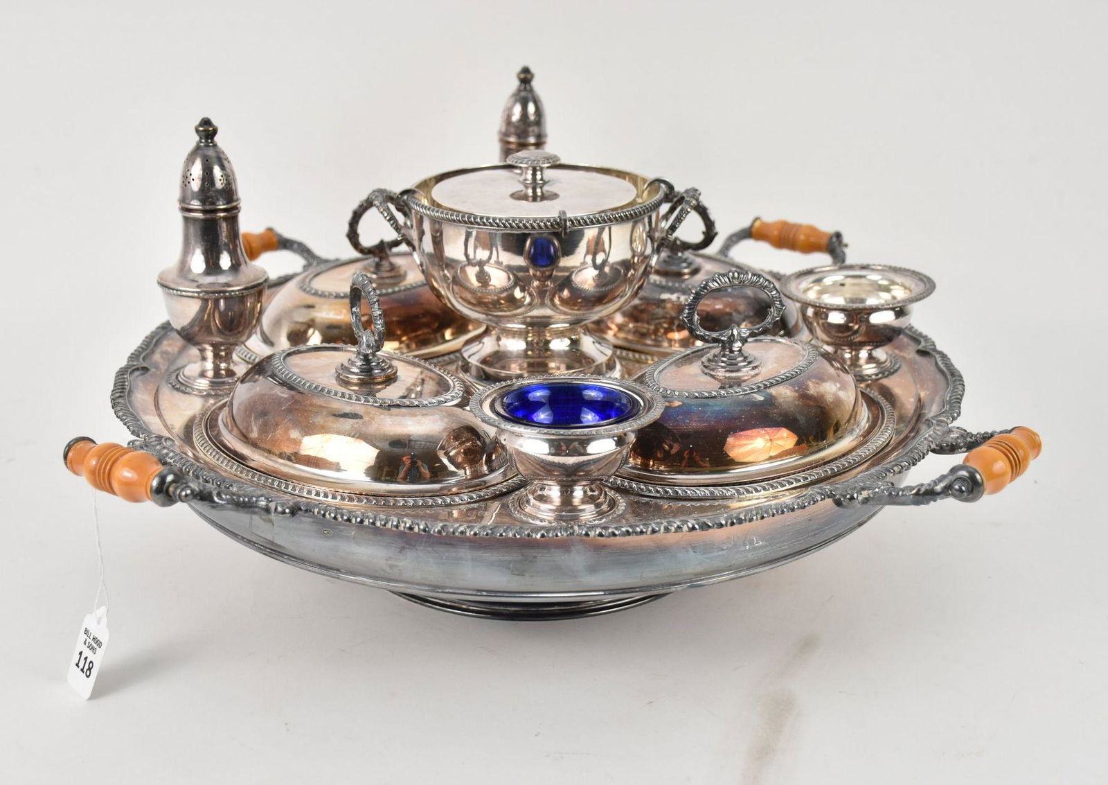 English Ellis & Barker Silverplate Lazy Susan - Rotating silverplate tray with reservoir and four (1 of 5)