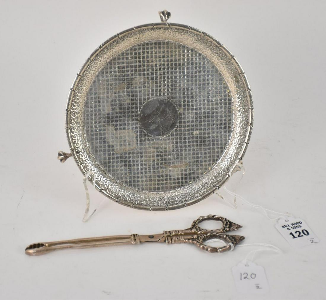 S. KIRK & SONS AMERICAN COIN SILVER SALVER & STERLING TONGS - Salver - 7" diameter. Tongs - 7 3/4" (1 of 4)