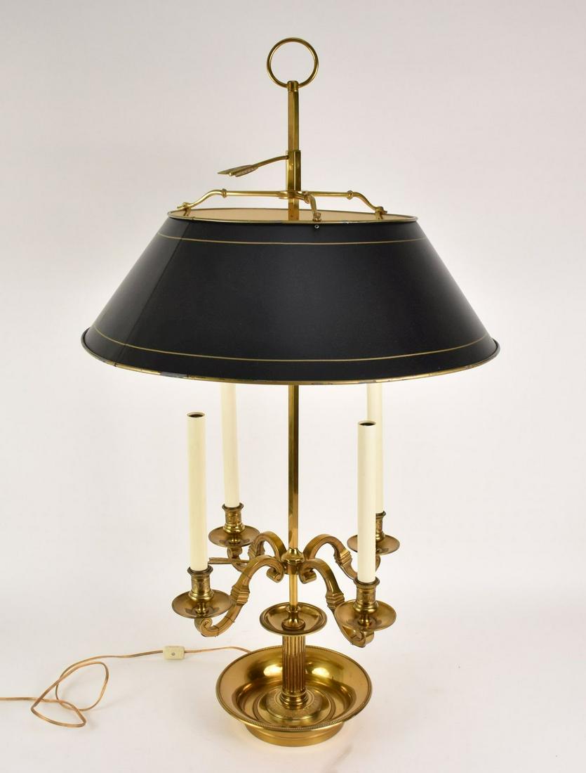 Bouillotte Lamp, Black Tole Shade, 20th c, 36"h x 20"dia shade (1 of 8)