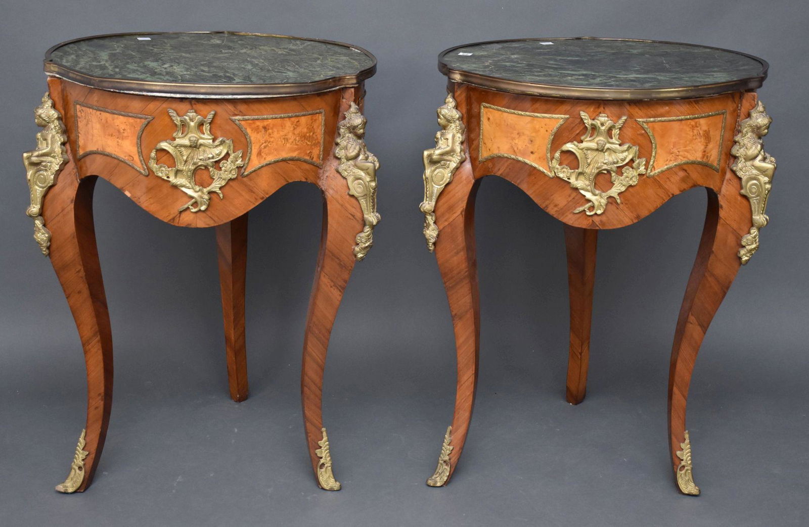 Pair Side Tables, Gilded Bronze Mounts and Green Marble Tops with Gallery (1 of 5)