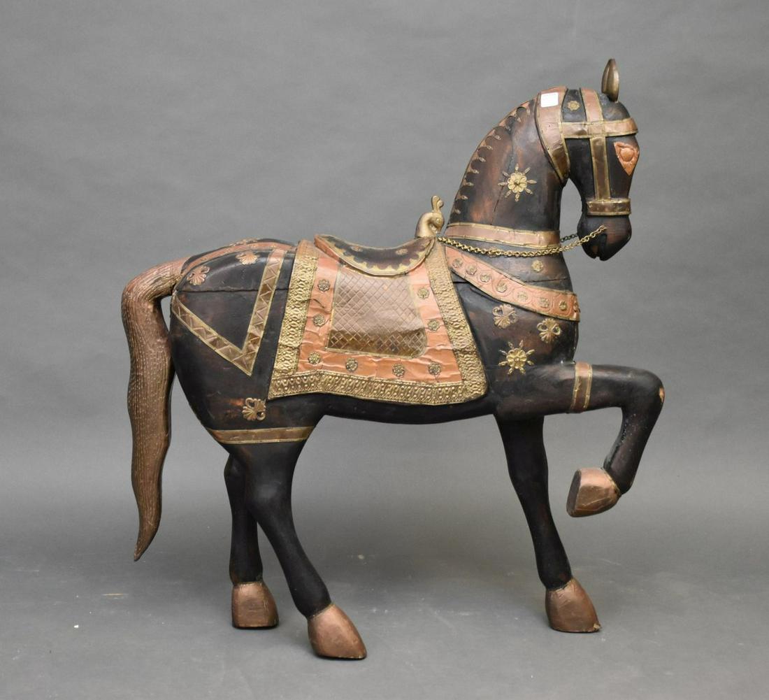 Vintage Wood Horse. Brass & cooper inlaid Size 36.5" x 31 in good condition normal wear (1 of 4)