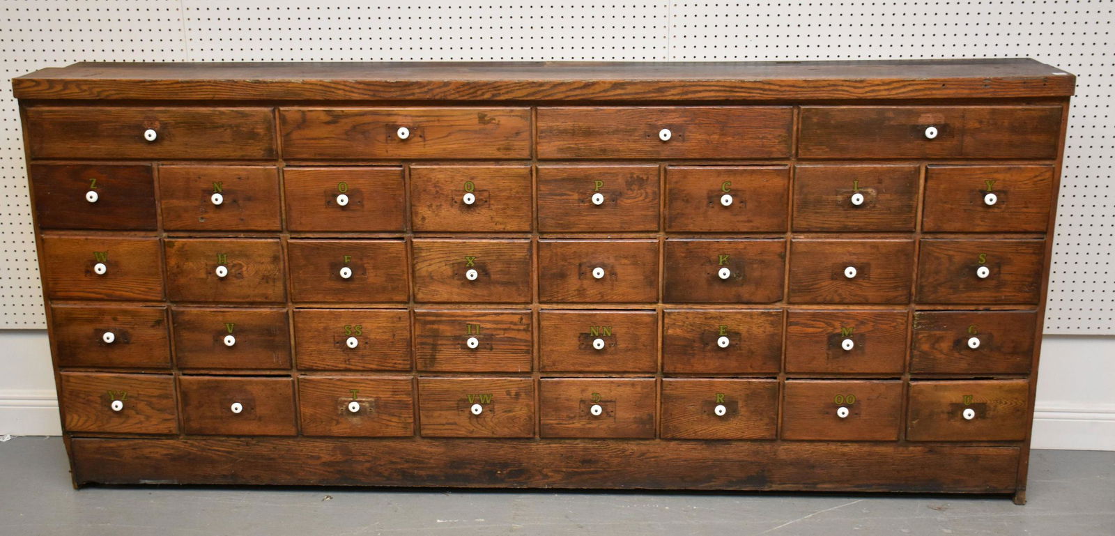 19th Century American Oak Apothecary Cabinet - Large cabinet with 36 drawers; four large drawers at (1 of 7)