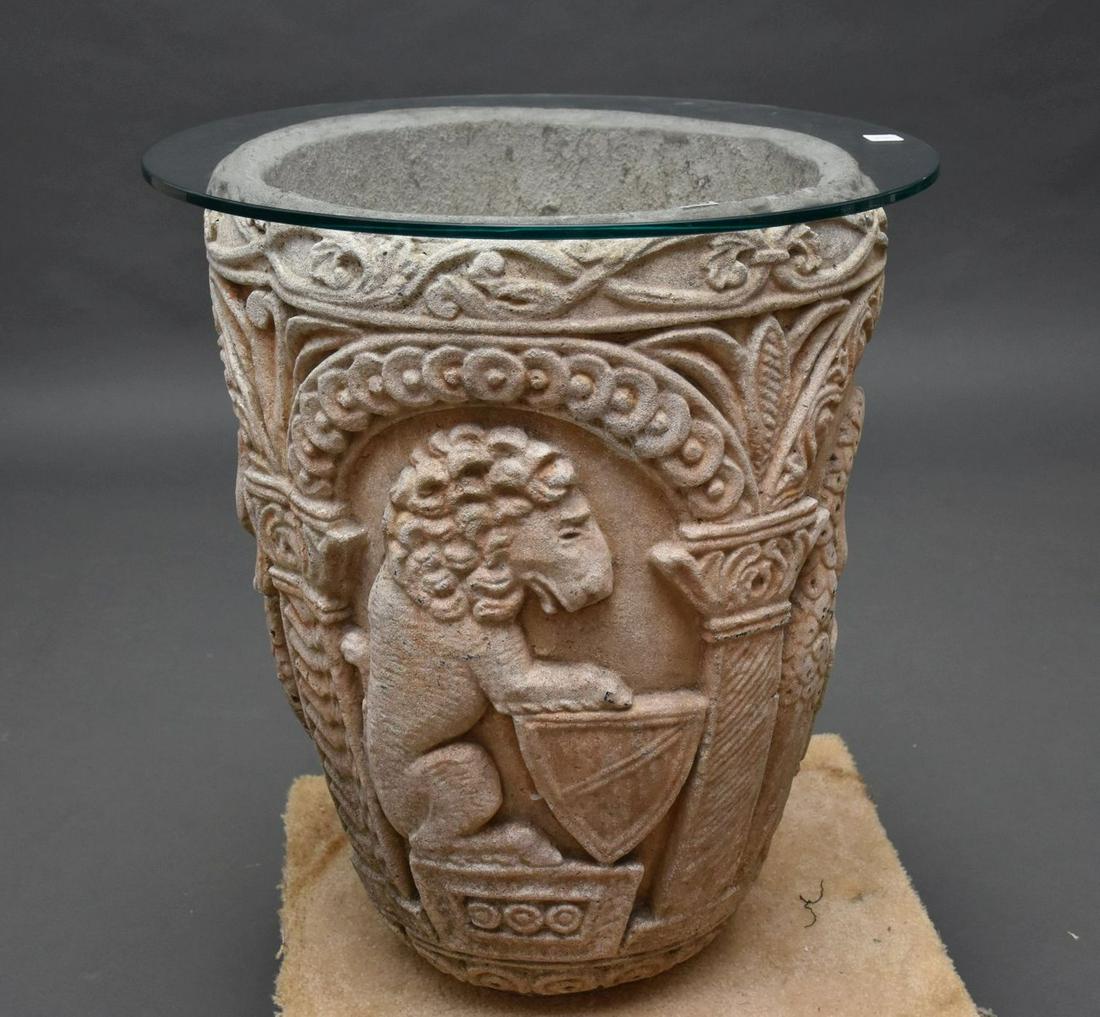 French Cast Stone Planter Depicting Peacock, Bear & Lion, 25"h x 20"dia (1 of 4)