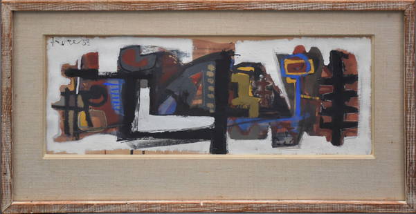 John Harrison Levee (American 1924 - 2017) Abstract Composition - 1953. Horizontal oil on Paper, 8: John Harrison Levee (American 1924 - 2017) Abstract Composition - 1953. Horizontal oil on Paper, 8 x 20 inches