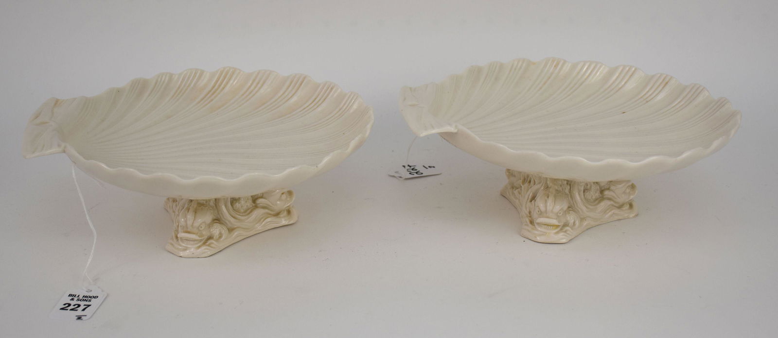 Pair Antique Belleek Shell-Form Tripod Dolphin Pedestal Compotes - 19th Century. Irish Porcelain (1 of 7)