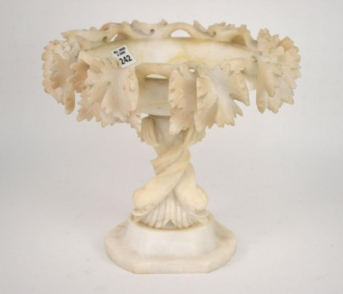 Beautiful Carved Alabaster Centerpiece Compote with Berries, Leaves Surrounding Top & Dolphins (1 of 6)