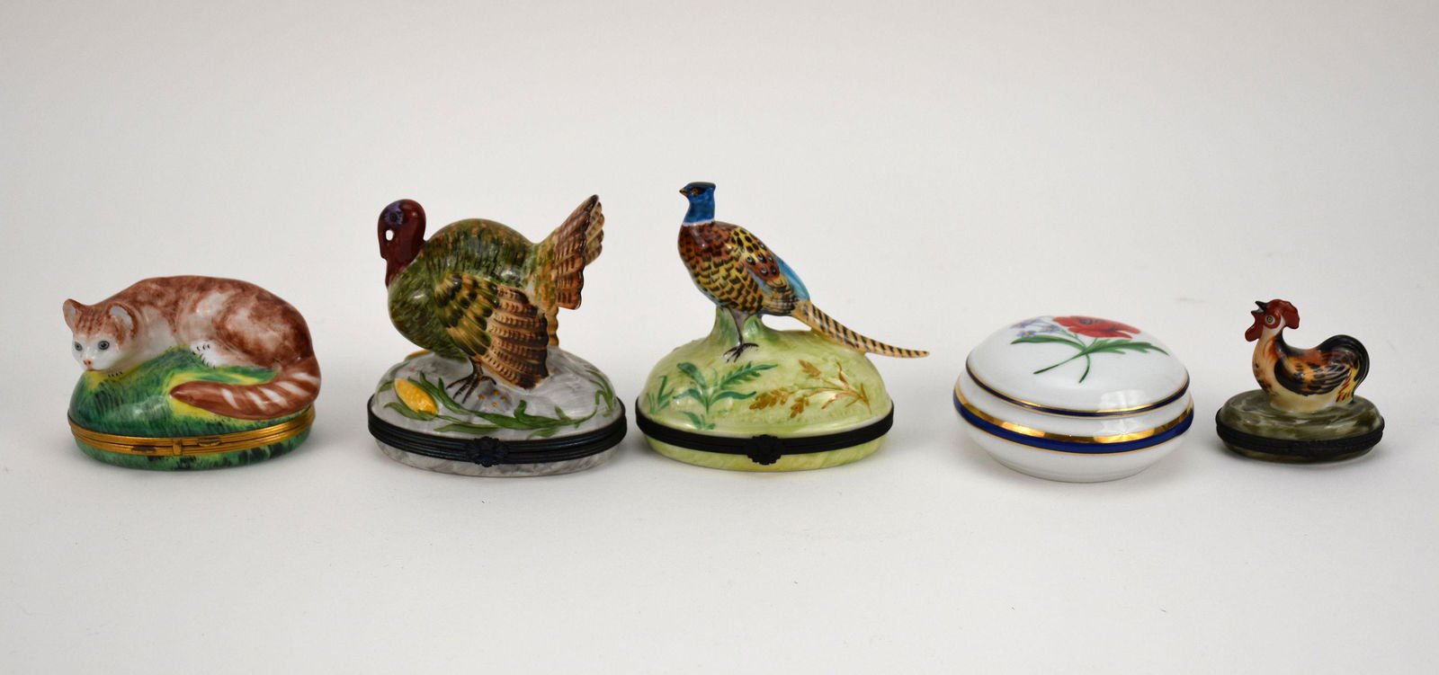 5 Limoges Boxes, 4 Animals With Hinged Lids & 1 With Floral Motif (Turkey 4"h x 4"w) (1 of 9)